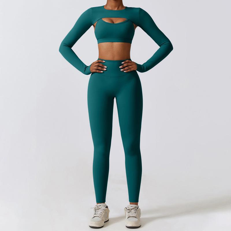 

High-End Women s Summer Yoga Set: Nude Feeling, High Elasticity, Beautiful Back, Three-Piece Suit for Fitness, Running, and Training. L