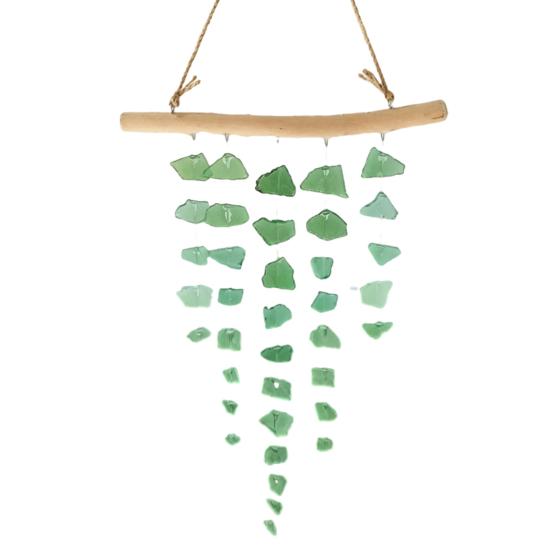 Sea Glass Wind Chime, Handmade Driftwood Wind Chime, Coastal Hanging Wind Chime for Home Beach House Window Decor зелёный