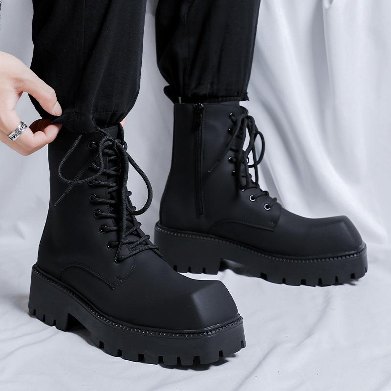 men's fashion hip hop rock dress platform boots designer square toe shoes cowboy genuine leather boot cool high motorcycle botas