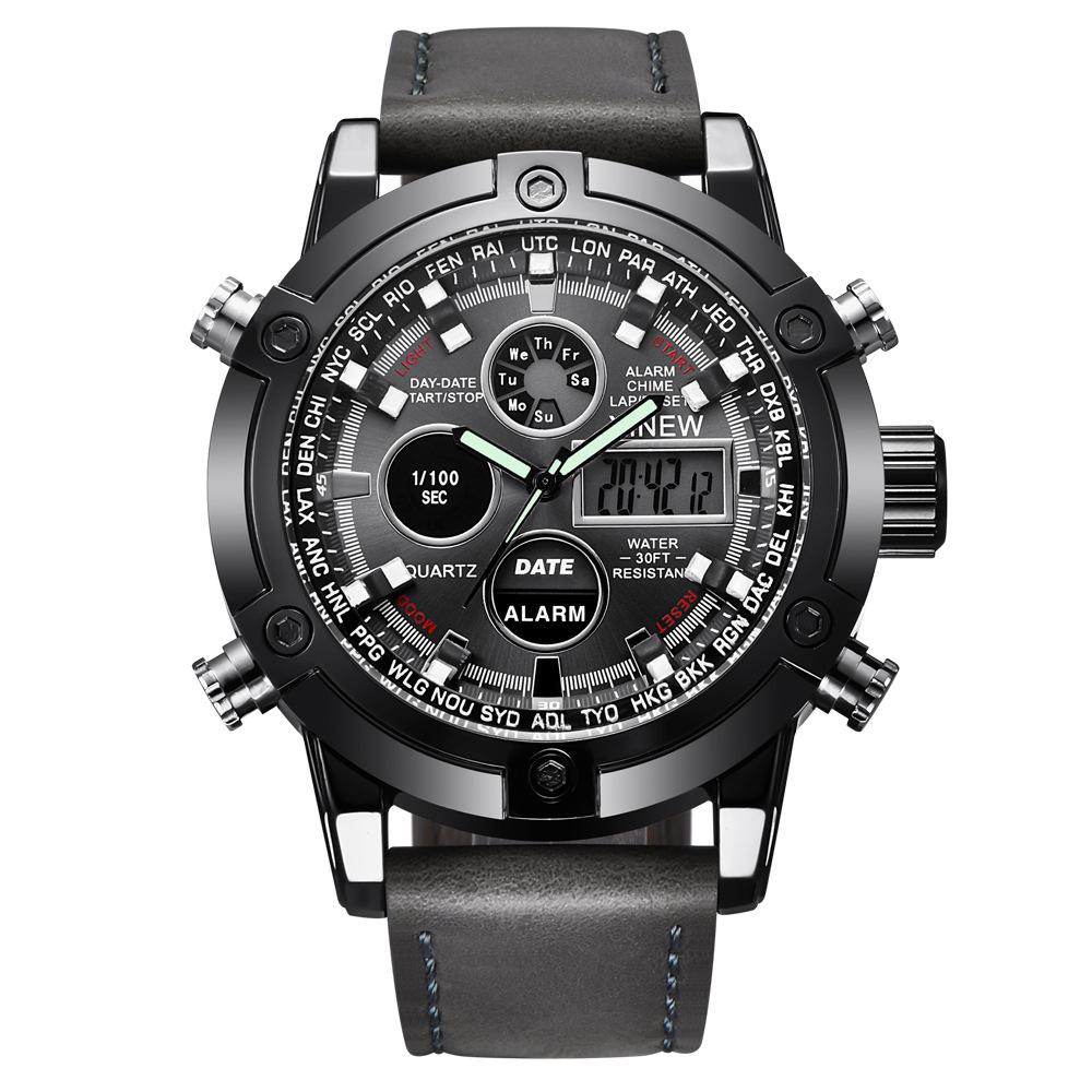 Chronograph Business Watch Mens Leather Digital Wristwatches