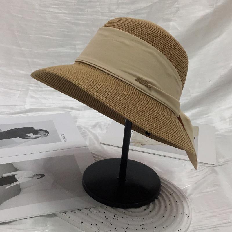 Plážová dovolená Stužkový slaměný klobouk Panama Rafiový pletený sluneční klobouk Kbelíkový klobouk Vintage jazzový klobouk