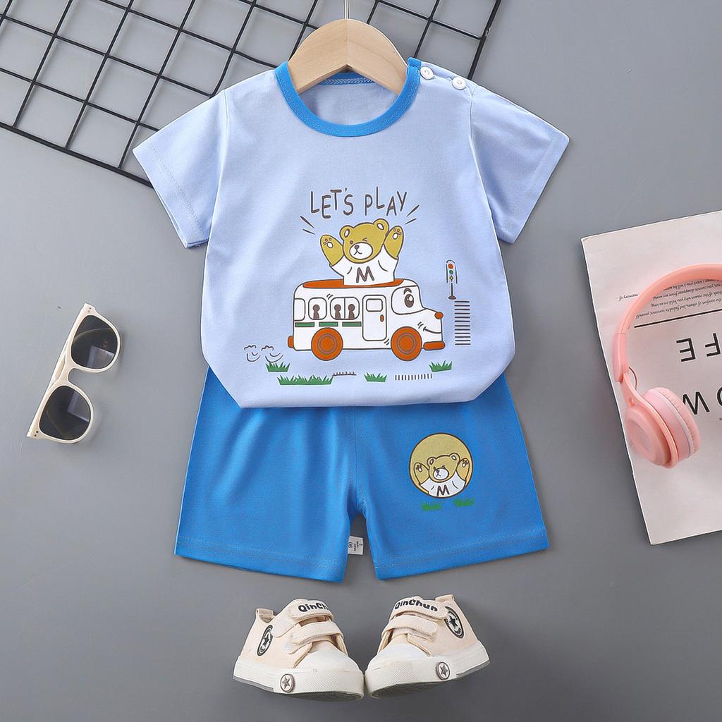 Children's Short-sleeved Suit Pure Cotton Girls Summer Clothes Boys T-shirt Baby Baby Clothes