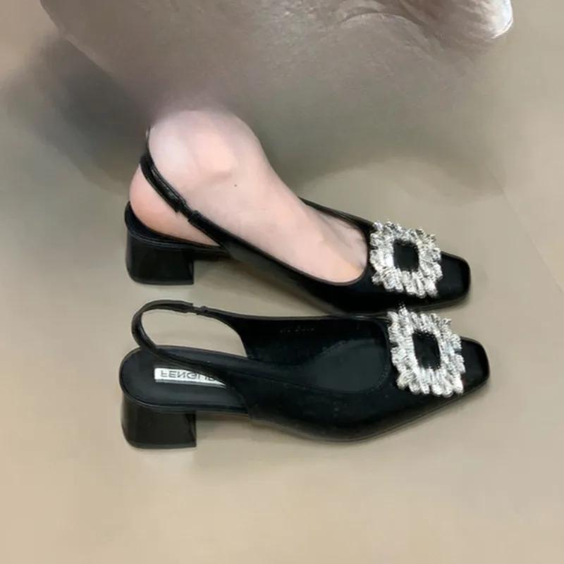 Fashion Women Sandals New 2025 Classic Elegant Slingback Sandals Women Rhinestone Buckle Strap Flat Ballet Designer Shoes for Women