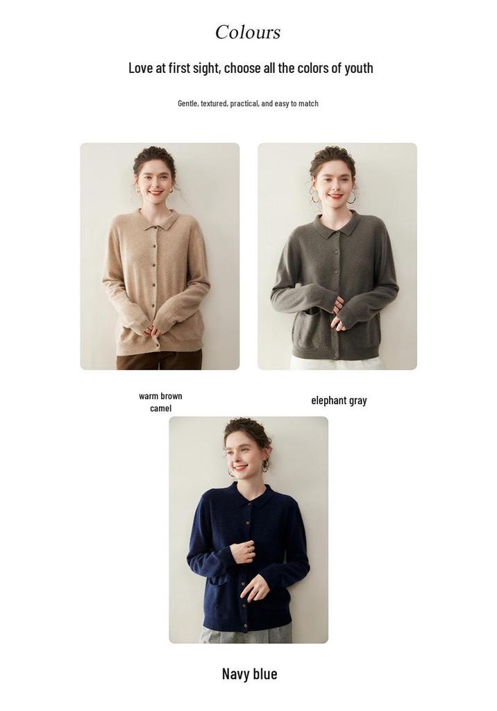 Korean Style V-Neck Cashmere Knit Cardigan with Pockets - Women's Loose Slimming Outerwear