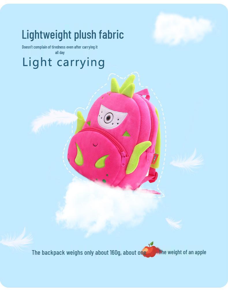 Adorable Cartoon Fruit Backpack for Kids Aged 2-4: Soft Plush Double Shoulder Design