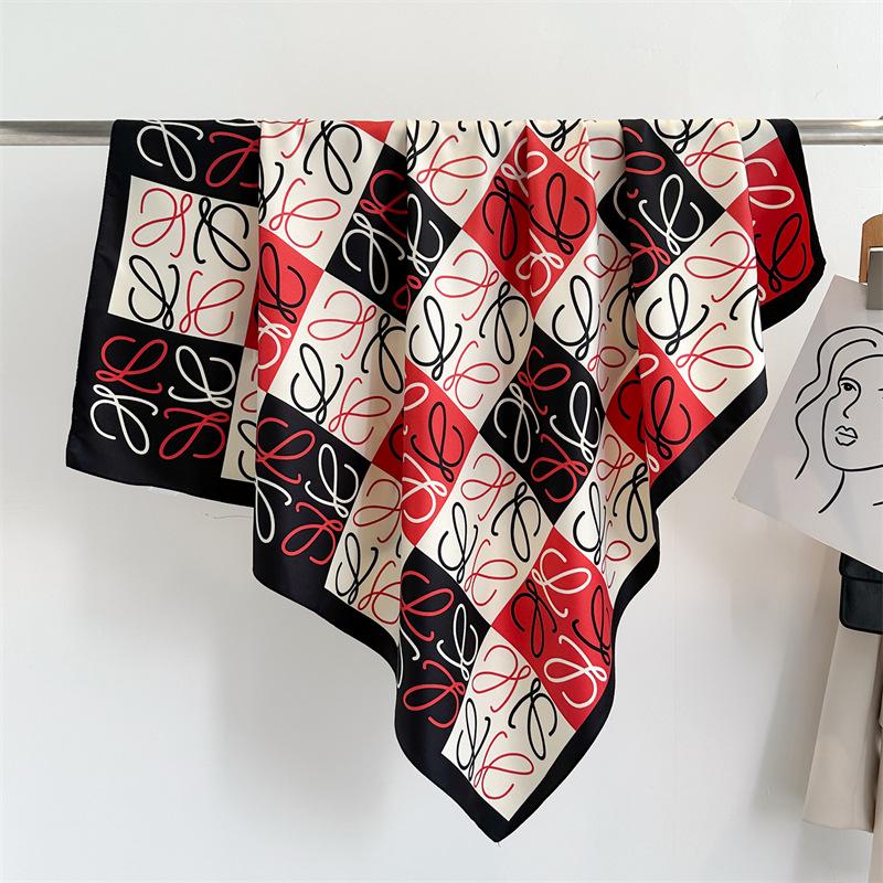 Striped Twill Silk Scarf: Large Square Shawl & Sunscreen Travel Headscarf - 90cm, Perfect for Spring & Autumn