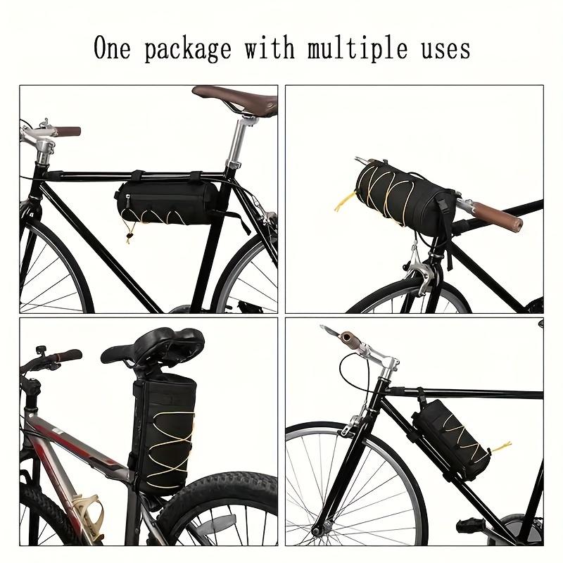 Large Capacity Adjustable Bicycle Handlebar Bag Portable Front Frame Tube Bag Cylindrical Design, Elastic Securing System, Bike Bag