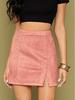 Women's High Waist Suede Wrap Mini Skirt - A-line Solid Color, Zipper Closure, Autumn/Winter Collection