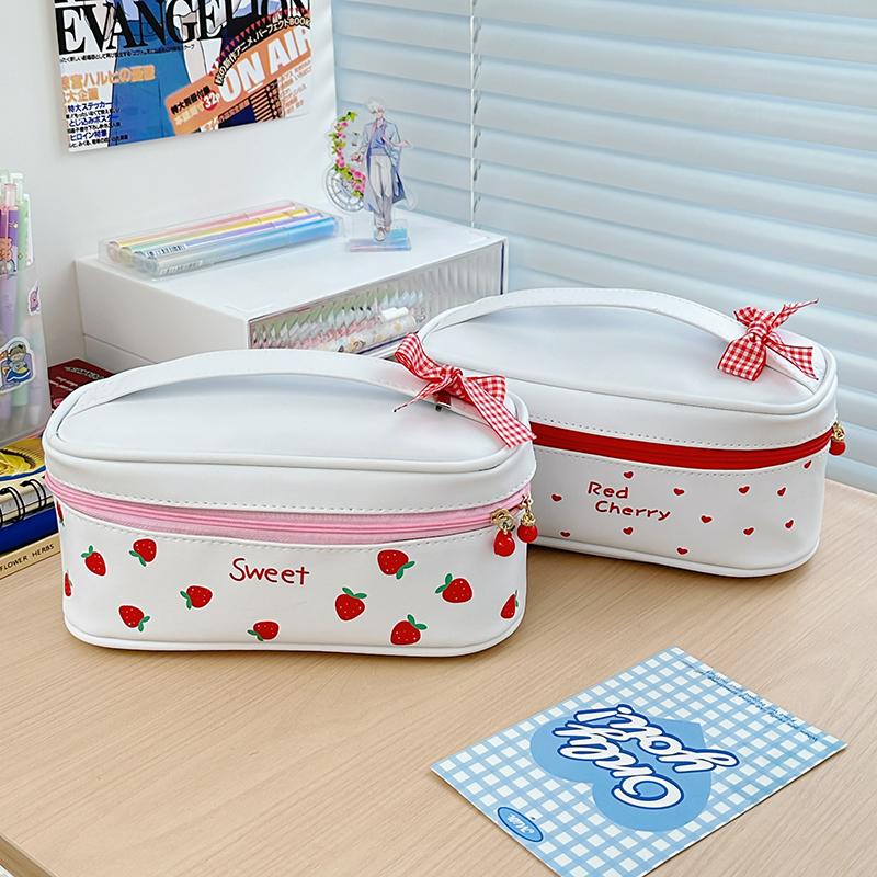 PU Leather Soft Pencil Case Large Capacity Cartoon Storage Bag Multi-Purpose Girly Stationery Bag for Children Student Supplies