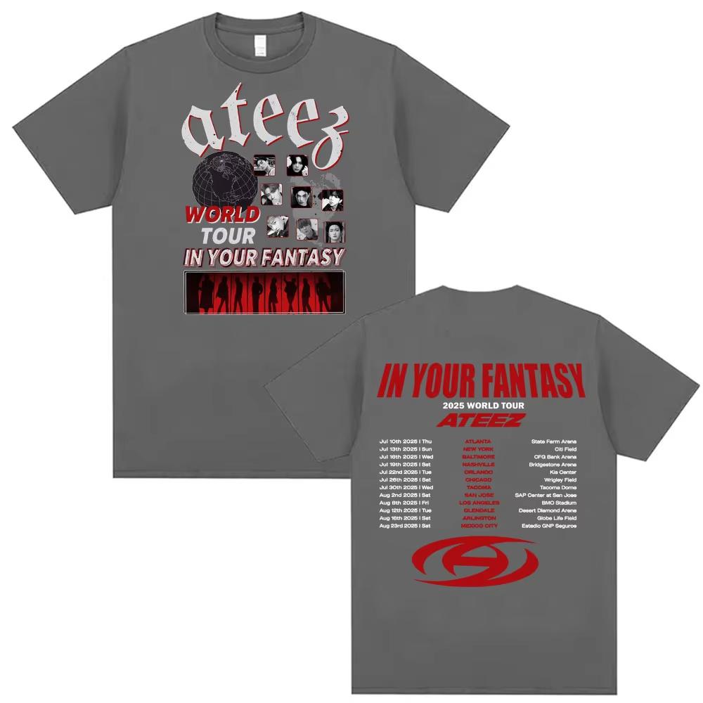 Kpop Ateez 2025 World Tour In Your Fantasy T Shirt Men's Women Clothing Korean Vintage Fashion T-shirts Casual Crewneck T-shirts