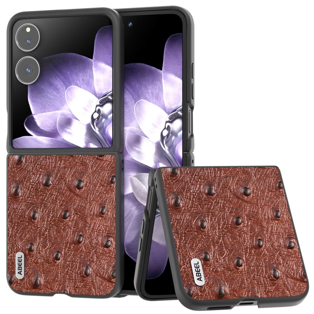 ABEEL For Xiaomi Mix Flip 5G Case Genuine Cow Leather+PC Ostrich Texture Phone Cover