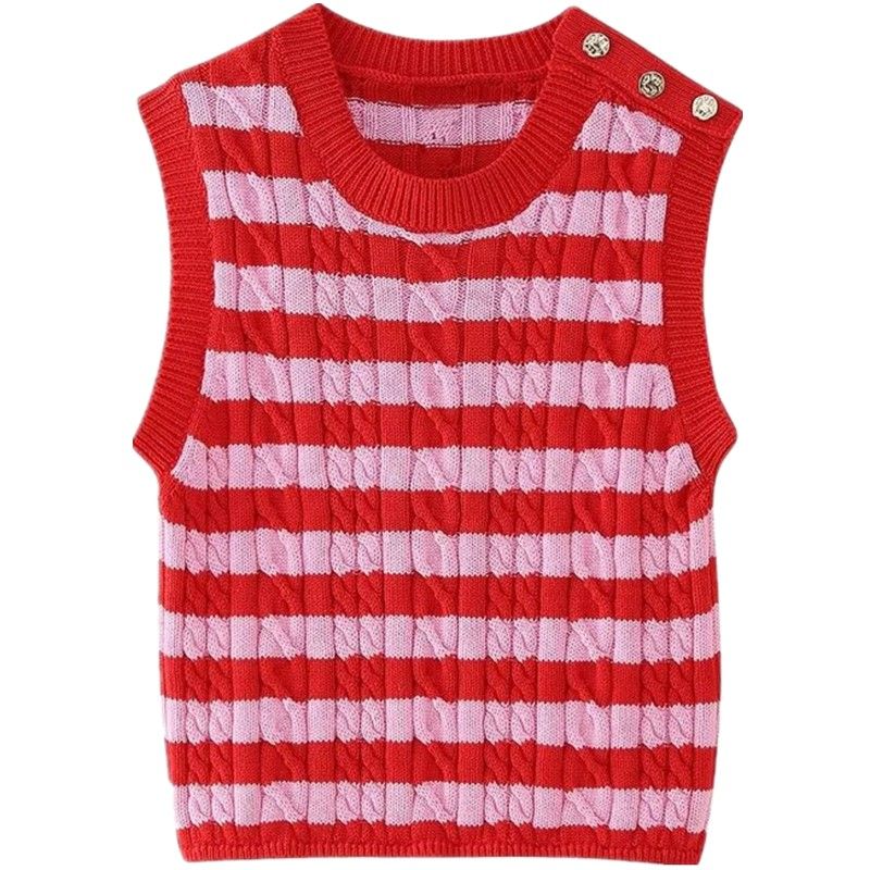 Fashion Style 2024 Summer New Women's Clothing Silm All-Matching Sleeveless Stripes Knitting Vest 6771041 050