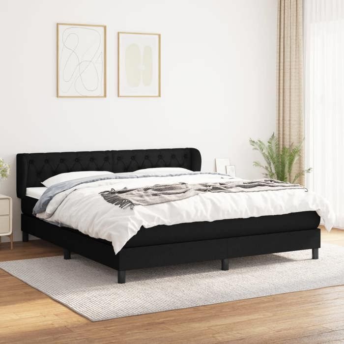 Maison Exclusive - Sommier à lattes de lit avec matelas Noir 160x200 cm Tissu