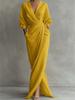 Spring Summer V Neck Waist Tshirt Dress With Slit For Vacation Travel