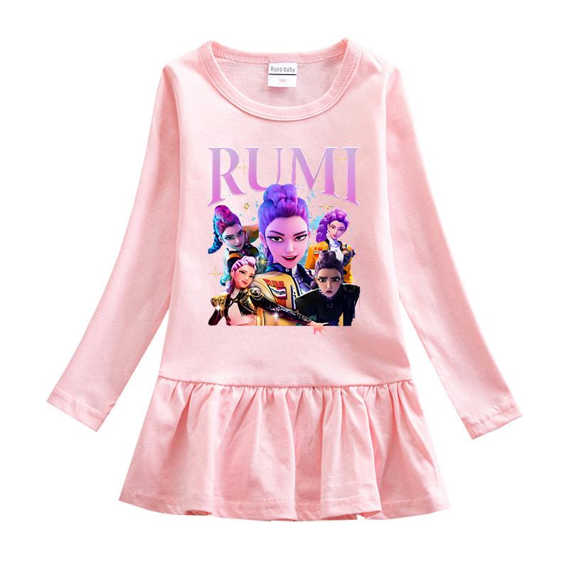 Girls Kpop Rumi Zoey Mira Hunters Print Pleat Fashion Mesh Dress