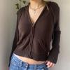 Vintage Brown Hooded Sweaters Women Autumn Winter Lantern Sleeve Zip Up Jacket Cardigan Knitted Hoodies Cropped Cardigan