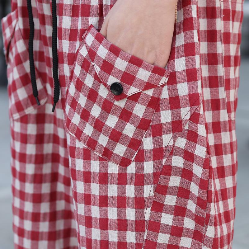 Lässige Sommer-Plaidhose Frau Übergröße Elegant Elastischer Bund Damenhose Vintage Kleidung