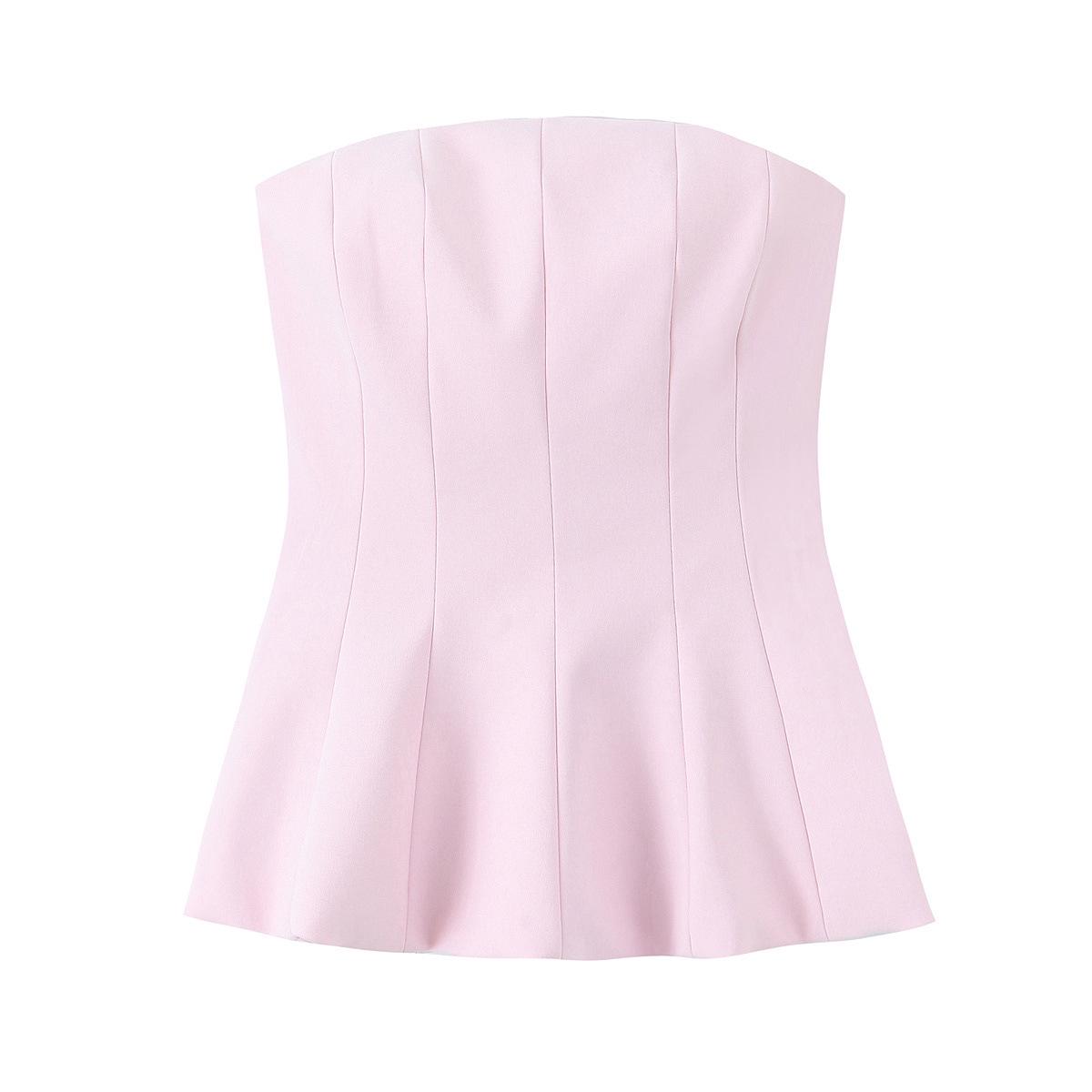 

Весна 2025 Женский комплект без бретелей с замшевой текстурой и узкая однотонная юбка S розовый