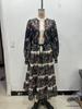 European Autumn/Winter 2025 Women's Temperament Waist-Cinching Printed Patchwork Long Dress