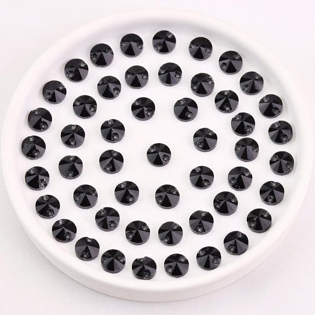 Black Flat Buckle Double Hole Hand-Sewn Crystal Glass DIY Accessories