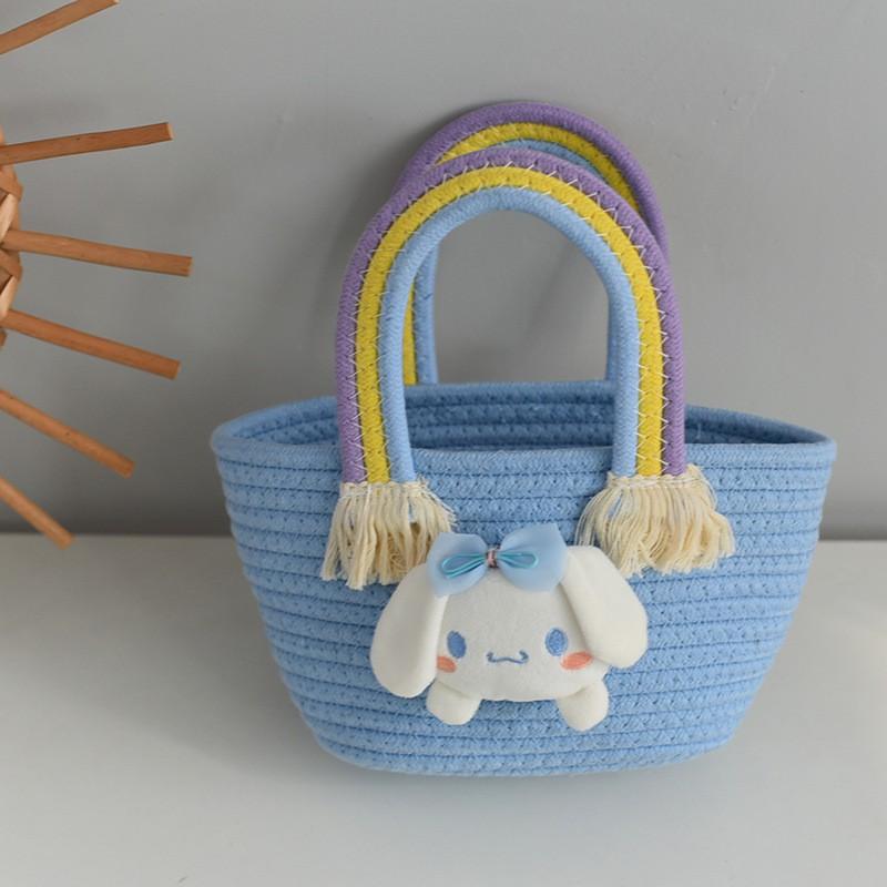 Girls 'bag Korean Rainbow Cloud Handbag Children's Woven Bag Large-capacity Straw