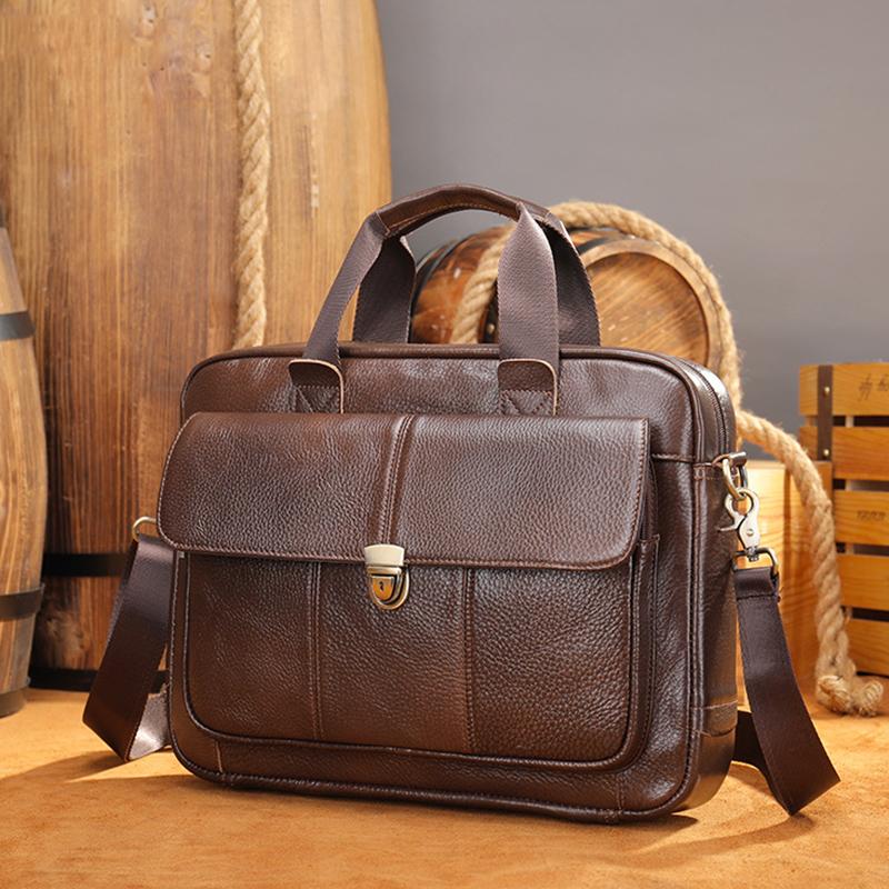 New Men's Briefcase Casual Vintage Genuine Leather Handbag Large-Capacity Business Laptop Bag Crossbody Bag