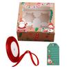 24PCS Lovely Santa Gift Box with Ribbon & Card Clear Window Packaging Box Removable Insert for Party Favors New Year Decorations