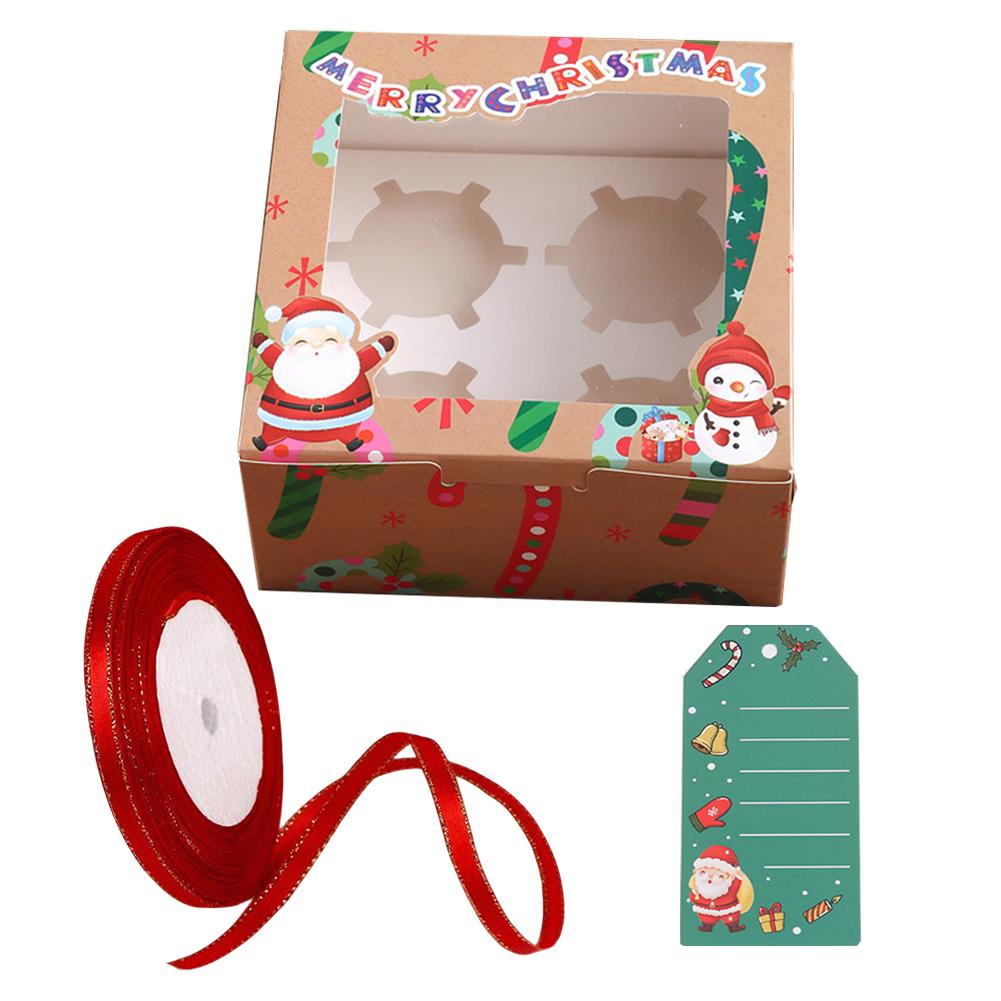 24PCS Lovely Santa Gift Box with Ribbon & Card Clear Window Packaging Box Removable Insert for Party Favors New Year Decorations
