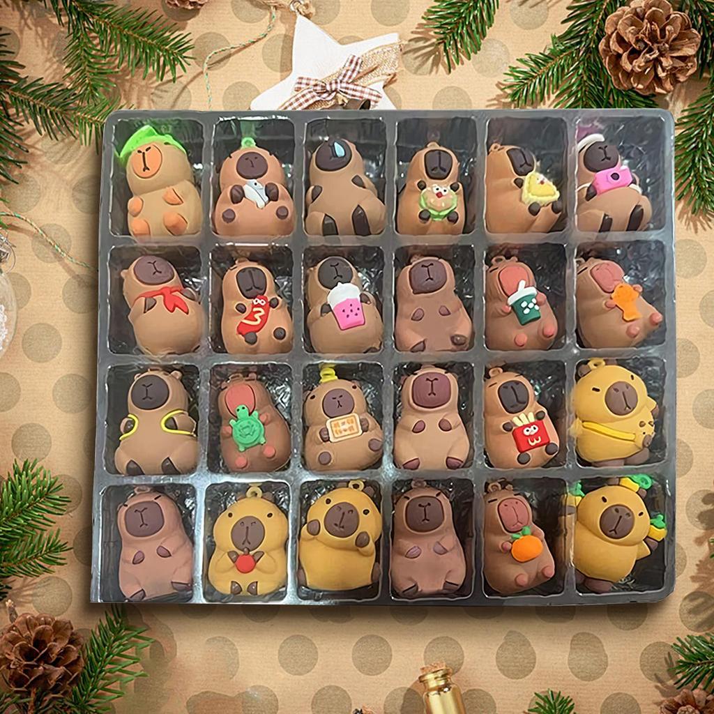 24 Days Christmas Countdown Calendar  Capybara Figure Cute Christmas Pendant Lovable Christmas Figure Doll for Desk Shelf