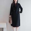 Women Autumn Winter Solid Color Woolen Coat Lapel Long Sleeve Two Buttons Pockets Mid-length Woolen Cardigan Outwear