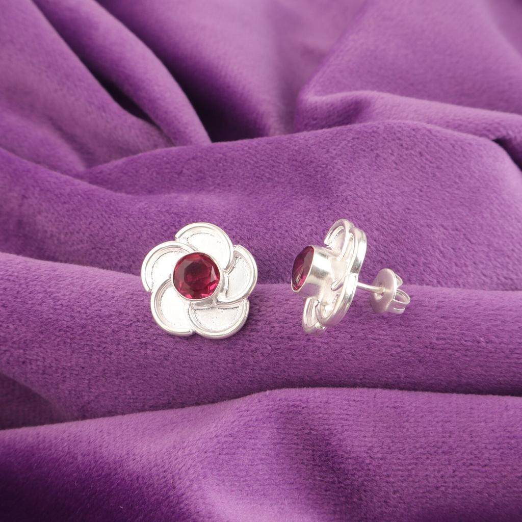 Pink Rubellite Gemstone Stud Post Handmade Mother Gift Earrings Sterling Silver EE-157-10