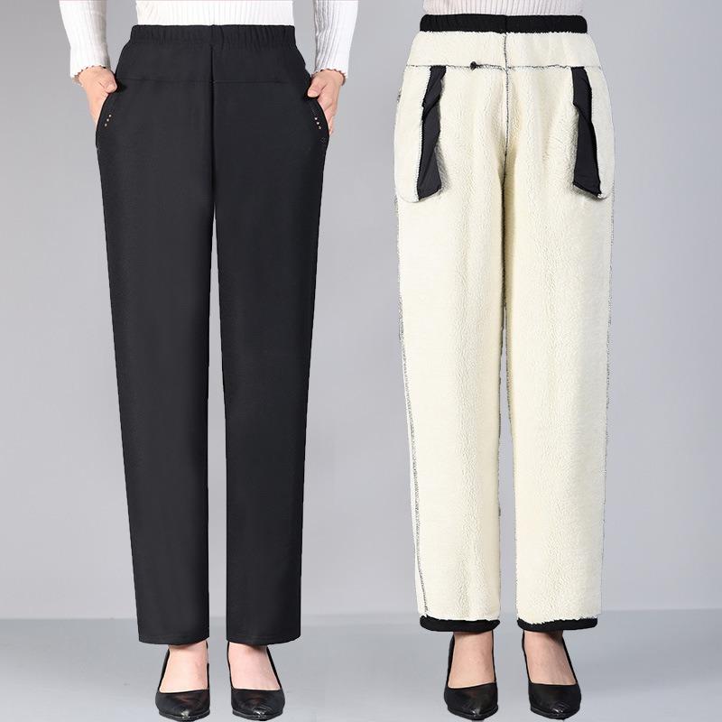 

Бархатные утепленные брюки для женщин среднего возраста, свободные прямые термобрюки для мамы, хлопковые брюки на высокой посадке из овечьей шерсти для пожилых женщин 4XL (recommended 140-80kg)