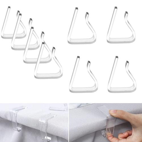 Tablecloth Clips (8-Pack) - Plastic Tablecloth Stoppers, Desk Board Clips, Windproof, Non-Slip, Perfect for Weddings, Home, Parties, and More - Transp