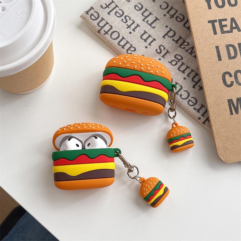 Housse Burger 3D pour Étui AirPods Pro 3 Étui Écouteurs en Silicone pour AirPods 4 Housse de Protection pour AirPods Pro 2 avec Porte-clés for AirPods 4