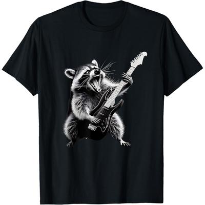 DCOJUZBO Rock Raccoon Playing Guitar Playing Guitar Raccoon Rock T-Shirt