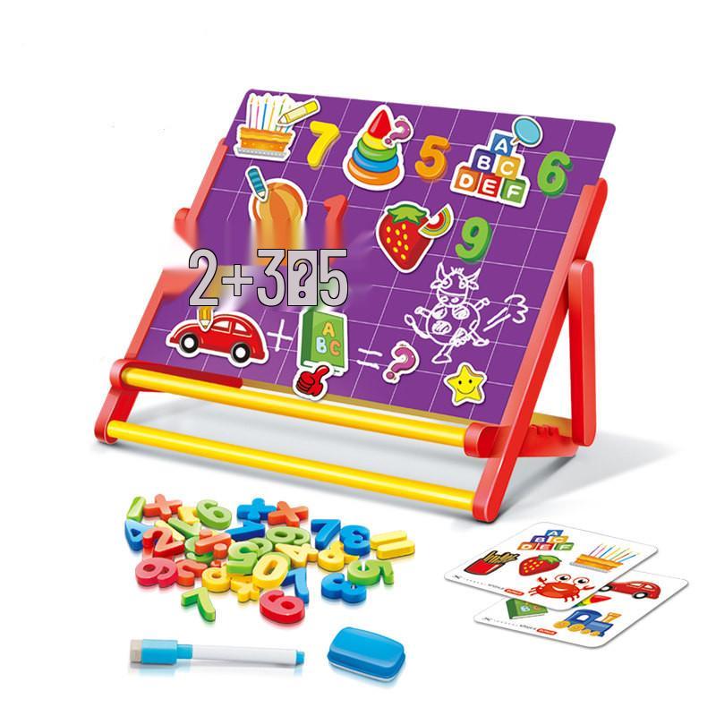 Children's Magnetic Drawing Board with Colorful Puzzle, Number & Letter Stickers - Preschool Creative Easel