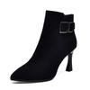 Fashion Fall New Pointed Toe Side Zipper Metal Belt Buckle Anti-Slip Wear-Resistant Stiletto Heel Short