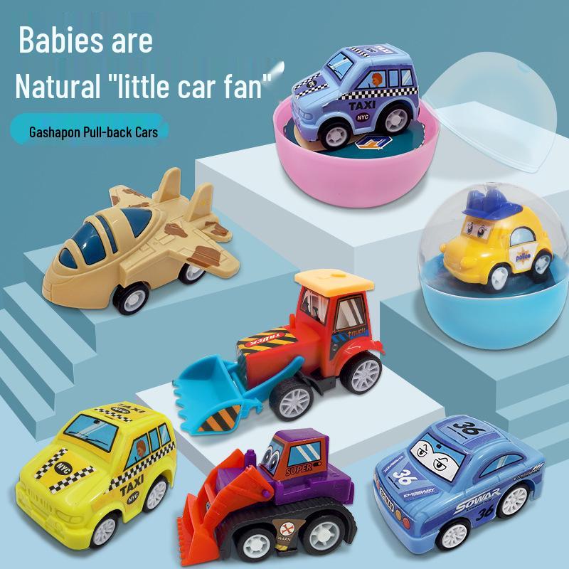 Versatile Pull-Back Cartoon Construction Vehicles - Cute Gashapon Cars for Kids' Birthdays