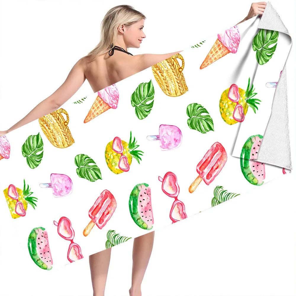Fruit Print Plants No Sand Free Quick Dry Beach Towel Surf Poncho Bath Summer Swimming Fitness Yoga Mat Travel Camping Women