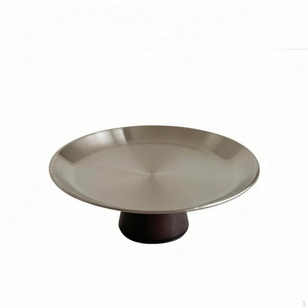 Pedestal Tray Acacia Wood Round Stainless Steel Display Storage Raised Rim Elevated Stand S