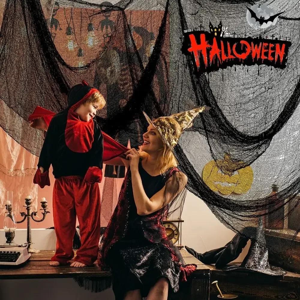 Fashion Black Halloween Spooky Cloth Drape Hang Up Spooky Halloween Decor Net Halloween Gauze Outdoor Decor