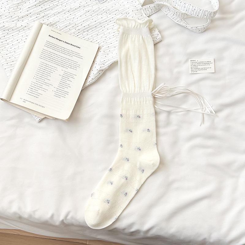 Women's Floral Mesh Calf Socks with Bow Knot - Spring/Summer 2026 Collection