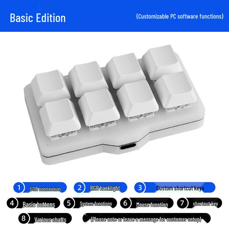USB Custom Compact Mechanical Keyboard: 8-Key Programmable Macro Shortcut for Password Entry and Game Assistance