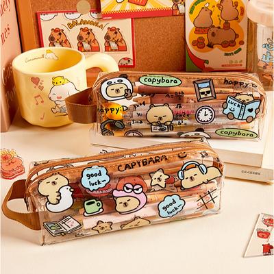 1Pc Cute Capybara Transparent PVC Pencil Case Portable Kawaii Boys Girl Pen Bag Waterproof Stationery Office School Supplies