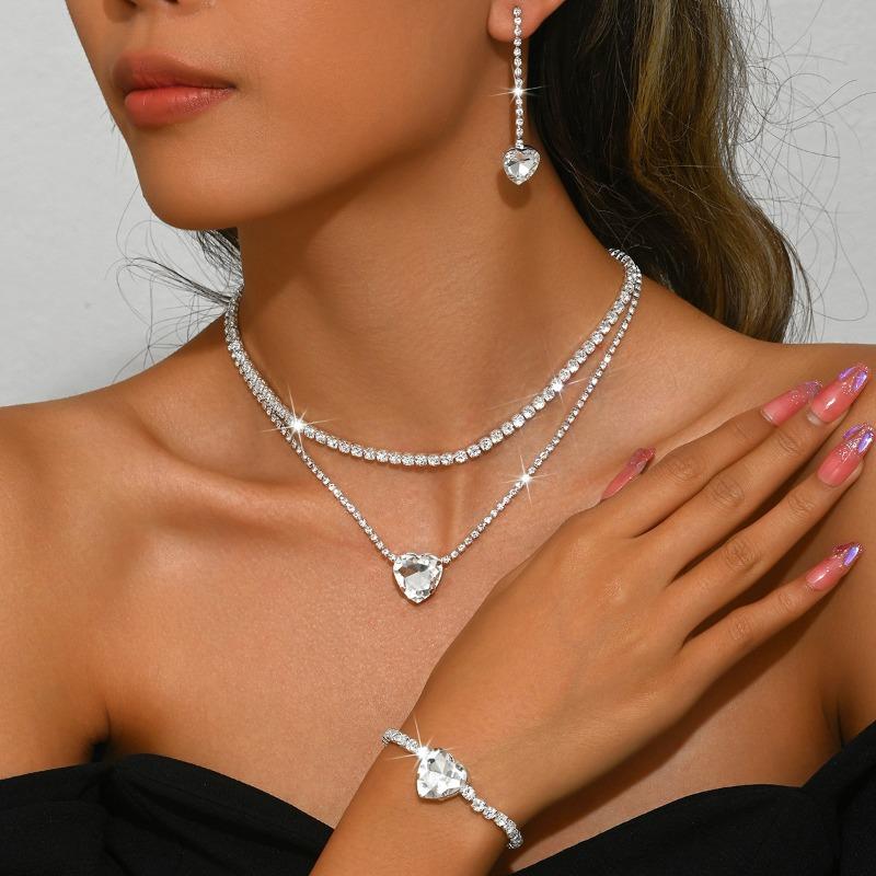Meier Heart rhinestone necklace earrings bracelet three-piece set fashion bridal suit