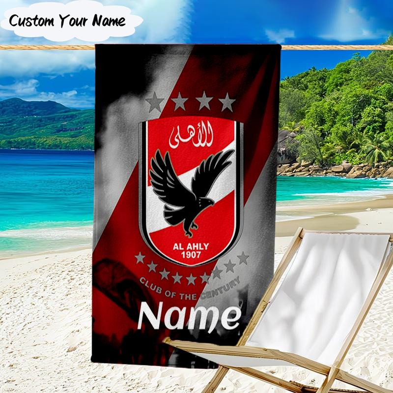 1PC Custom Name Beach Towel Al-Ahly Club Crest Beach Towel, Suitable for Camping, Travel, Beach Accessories, Super Absorbent, Family Gift
