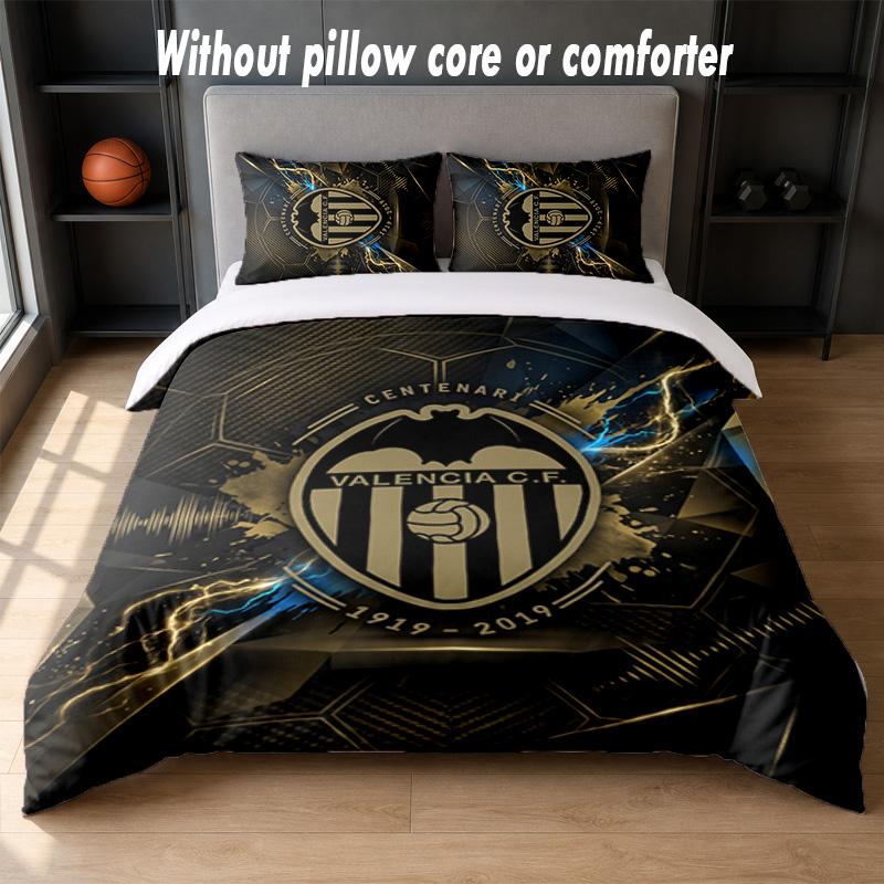 Valencia FC Design Bed Bedding Set 1 Duvet Cover + 2 Pillowcases Soft Breathable Household Bed Linens