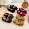 Autumn/Winter Girls' Bow Cotton Baby Flats, Versatile Velvet Low-Cut Princess Shoes