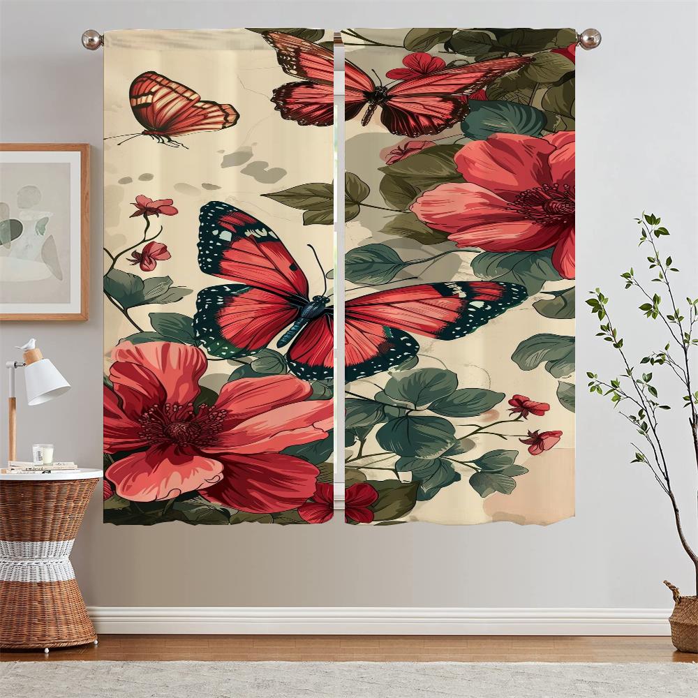 European and American Wind Flowers and Butterflies Kitchen Curtains for Living Room Decoration Home Interior Curtains Blackout
