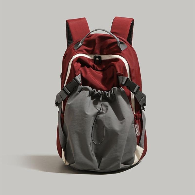 Fashion Nylon Backpack with Drawstring Side Pocket Adjustable Padded Straps for Outdoor Daily Use Large Capacity Shoulder Bag